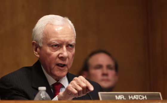 Image: Senator Hatch questions witnesses during testimony at the Senate Finance Committee in Washington
