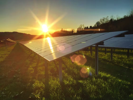 Solar Panels At Sunset