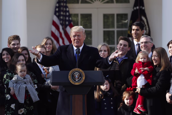 Image: U.S. President Donald Trump addresses the annual March for Life rally, taking place on the National Mall, from the White House Rose Garden in Washington, Jan. 19, 2018.