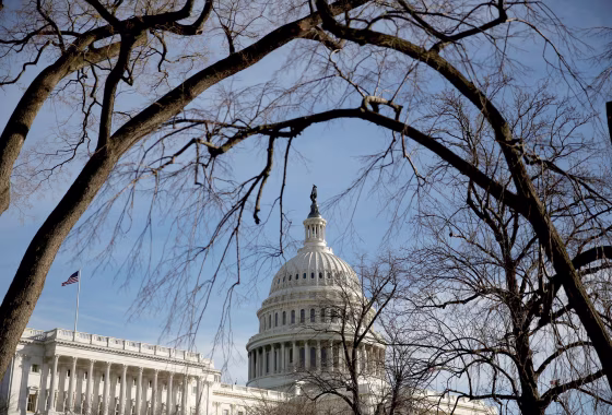 Image: The U.S. Capitol is seen from behind trees after President Donald Trump and the U.S. Congress failed to reach a deal on funding for federal agencies in Washington, DC, on Jan. 20, 2018.