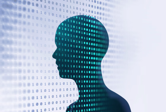 silhouette of virtual human on abstract technology illustration