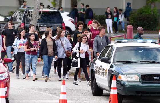 Image: Marjory Stoneman Douglas High School students and teachers return to school