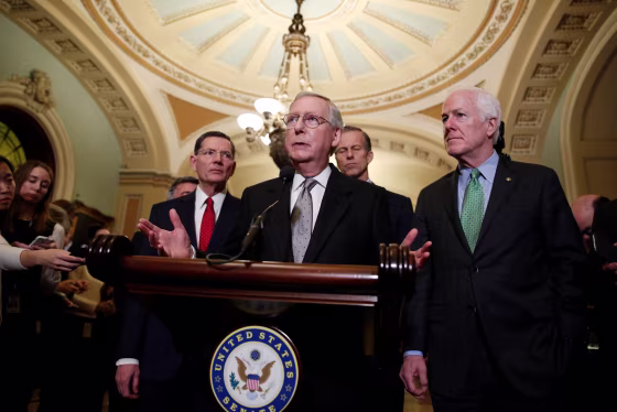 Image: Senate Majority Leader Mitch McConnell speaks after the Republican policy luncheon