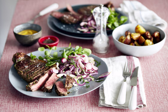 Image: Steak meal for two on table