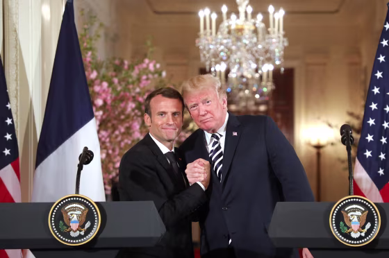 Image: U.S. President Donald Trump and French President Emmanuel Macron hold a joint press conference