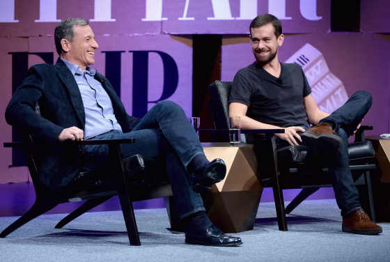 Image: Bob Iger and Jack Dorsey speak during the Vanity Fair New Establishment Summit