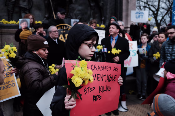Image: Hundreds of residents, children, activists and politicians attend a March for Safe Streets following a recent accident