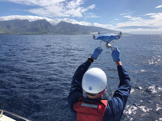 Image: A DJI Phantom 4 is launched off a research vessel