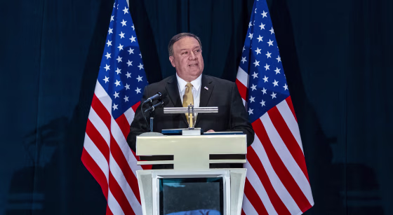 Image: Pompeo addresses the audience in Singapore
