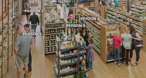 Image: When using Amazon Rekognition to analyze video, you can track people through a video even when their faces are not visible.