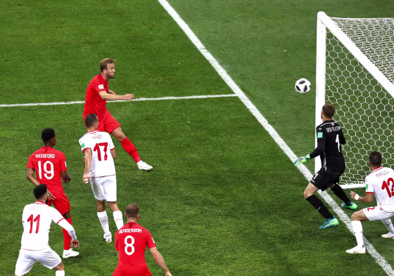 Image: Harry Kane of England scores his team's second goal during the 2018 FIFA World Cup Russia group G match