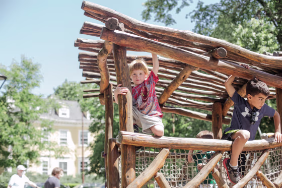 Image: Kadyn, 3, plays in the park in Cambridge