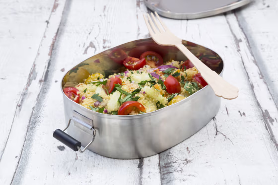 Vegetable Couscous salad in metal box