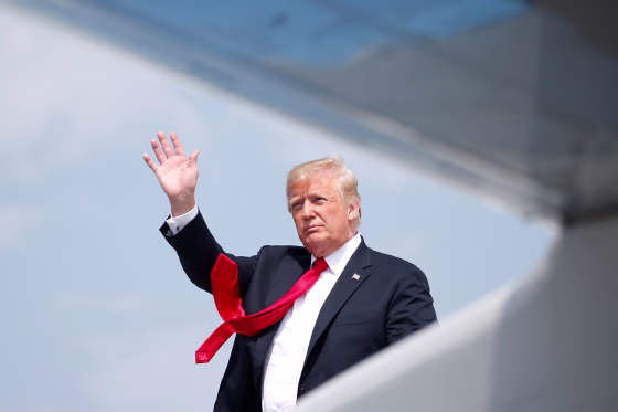 Image: U.S. President Donald Trump arrives at the Morristown Airport