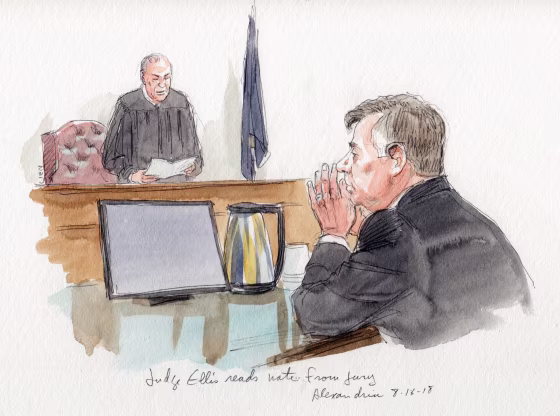 Image: Paul Manafort sits as Judge Ellis reads a note from the jury