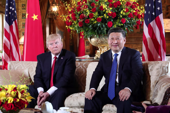 U.S. President Donald Trump welcomes Chinese President Xi Jinping at Mar-a-Lago state in Palm Beach, Florida, U.S.