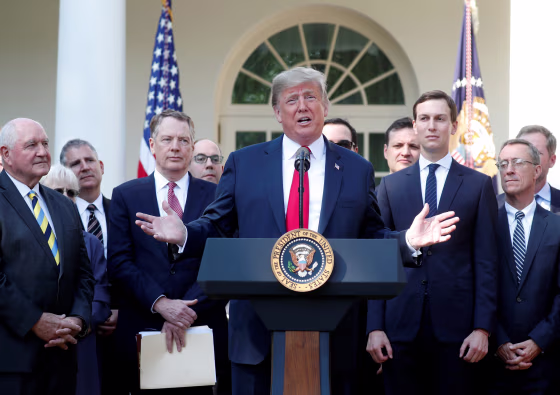 Image: President Trump discusses trade deal in the Rose Garden of the White House in Washington