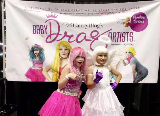 Drag kids Katastrosphe Jest and Lactatia strike a pose at RuPaul's DragCon in New York on Sept. 29, 2018.