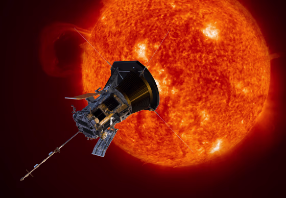 Artist's concept of the Parker Solar Probe spacecraft approaching the sun.