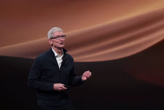 Image: Apple CEO Tim Cook speaks during an Apple launch event in the Brooklyn borough of New York
