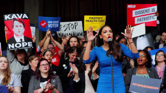 Image: Democratic Congressional candidate Ocasio-Cortez speaks at a really against Supreme Court nominee Brett Kavanaugh in Boston