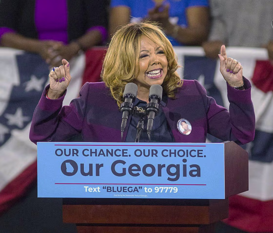 Image: Democrat Lucy McBath speaks during a rally for Democratic gubernatorial candidate Stacey Abrams at Morehouse College in Atlanta