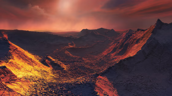 An artist's illustration of the surface of the \"super-Earth\" planet candidate detected around Barnard's star, which lies just 6 light-years from the sun.