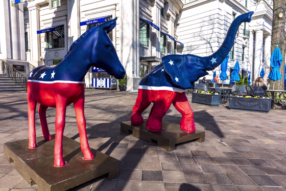 WASHINGTON DC, Democratic Mule and Republican Elephant statues symbolize American
