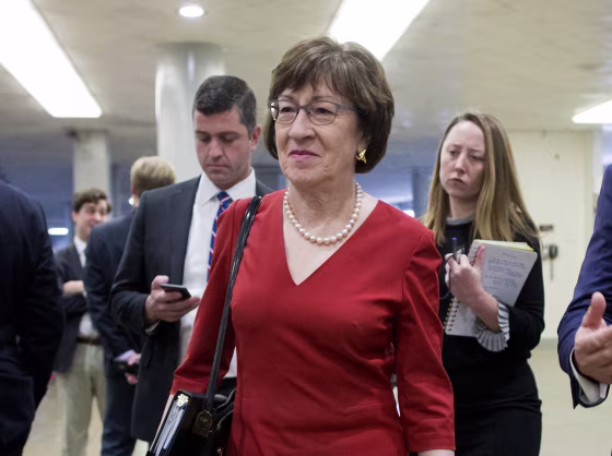 Image: Susan Collins at the Senate subway before a Senate vote on Capitol Hill