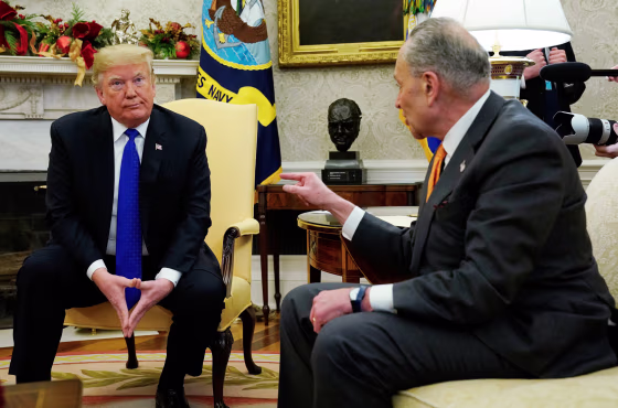 Image: President Donald Trump listens to Senator Chuck Schumer at the White House on Dec. 11, 2018.