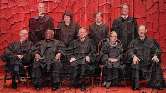 Illustration of an eroding photograph of the Supreme Court.