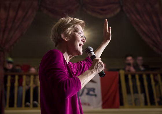 Image: Senator Elizabeth Warren, D-Mass., speaks at a campaign event in Iowa on Jan. 5, 2019.