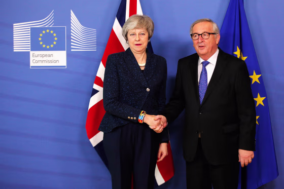 Image: Jean-Claude Juncker receives Theresa May in the VIP corner of The Berlaymont, the headquarters of the European Commission