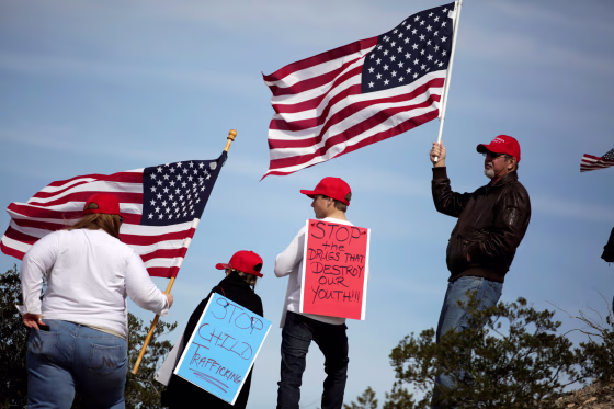 Image: Demonstrators gather at the open border to support construction on a border wall between the United States and Mexico near Ciudad Juarez on Feb. 9, 2019.