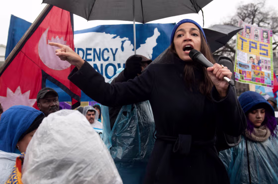 Image: Rep. Alexandria Ocasio-Cortez, D-NY, speaks at the March For TPS Justice rally in Washington on Feb. 12, 2019.