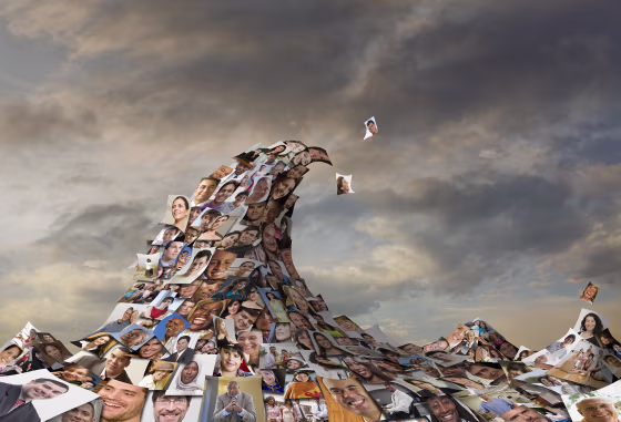 Image: Illustration of photos of faces in wave