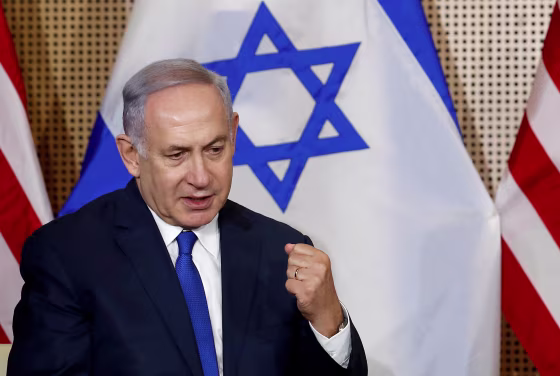 Image: Israeli Prime Minister Benjamin Netanyahu speaks as he meets with U.S. Vice President Mike Pence in Warsaw