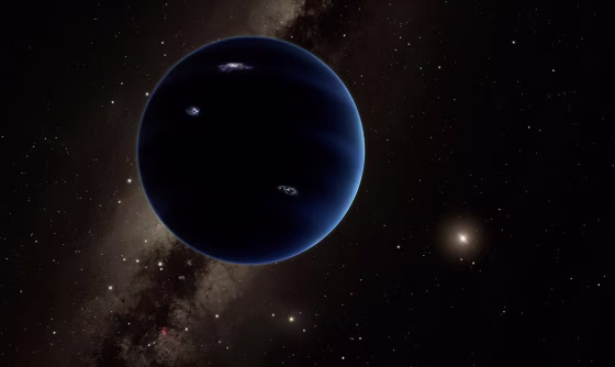 This rendering shows the distant view from teh hypothesized Planet Nine back toward the sun. The planet is thought to be gaseous, similar to Uranus and Neptune. 