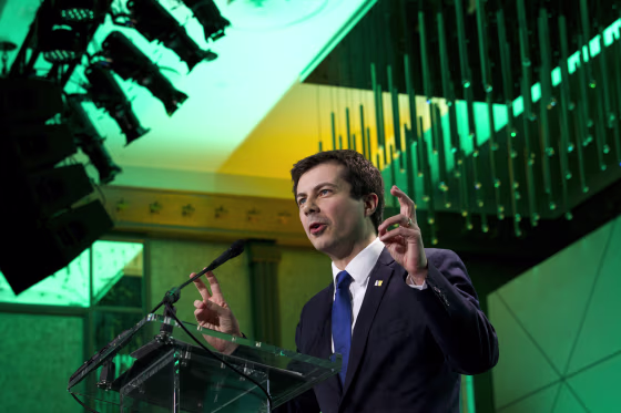 Image: Mayor Pete Buttigieg speaks at the U.S. Conference of Mayors in Washington on Jan. 24, 2019.