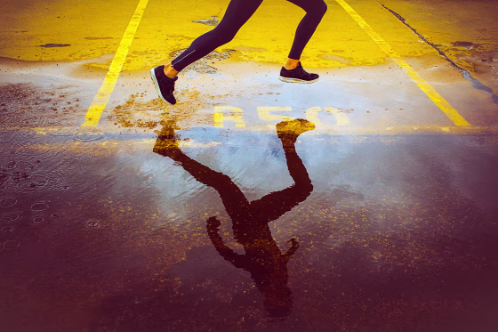 Young person running over the parking lot