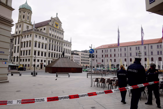 Image: Police have cordoned off the area in front of the city hall of southern town of Augsburg