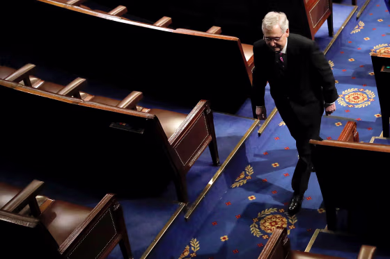 Image: U.S. Senate Majority Leader McConnell departs House Chamber on Capitol Hill in Washington