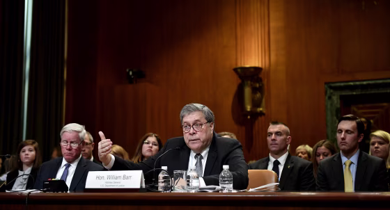 Image: Attorney General William Barr testifies during a subcommittee hearing on Capitol Hill on April 10, 2019.