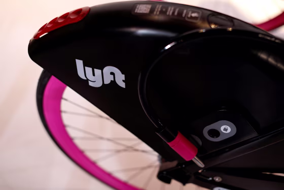 Image: A Lyft bicycle at an event in Los Angeles, California, on March 29, 2019.