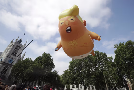 Image: A six-meter high cartoon baby blimp of U.S. President Donald Trump