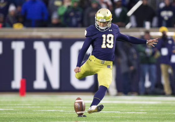 Image: Notre Dame kicker Justin Yoon (19) during NCAA football game action between the North Carolina State Wolfpack and the Notre Dame Fighting Irish at Notre Dame Stadium