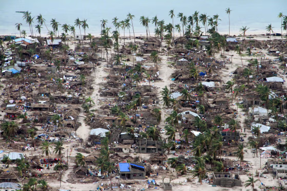 Image: Damage in the Macomia district following Cyclone Kenneth in Mozambique on April 27, 2019.