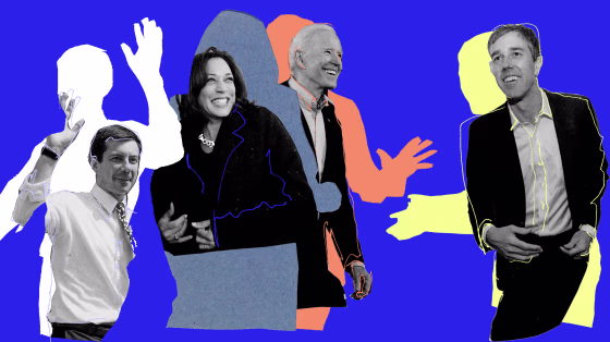 Photo illustration of Pete Buttigieg, Kamala Harris, Joe Biden, and Beto O'Rourke.