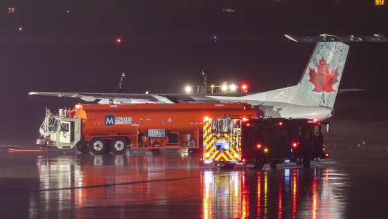 Image: An Air Canada plane came into contact with fuel truck at Toronto Pearson Airport on May 10, 2019.