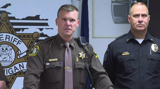 Ingham County Sheriff Scott Wriggelsworth speaks at a news conference about an incident in the Lansing, Michigan area they say has left two people dead.